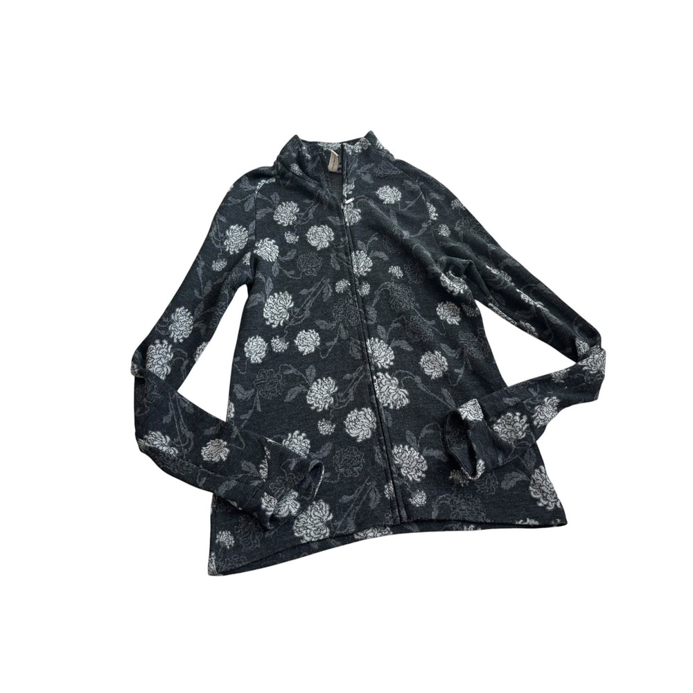 Ibex Full Zip Jacket Size S Gray Floral Merino Wool Mock Neck USA Made